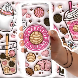 3D Cafecito y Chisme Inflated Tumbler Wrap, 3D Pan Dulce Tumbler, Mexican Gifts, Puffy Coffee Tumbler, Conchas Mexicanas, Digital Download image 2