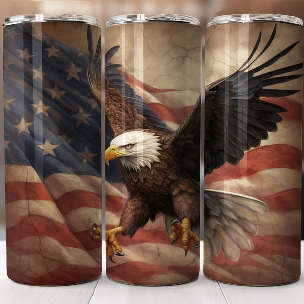 American Eagle Flying Flag July 4th 20 oz Skinny Tumbler Sublimation Design, Straight And Tapered Tumbler Wrap, Instant Digital Download PNG