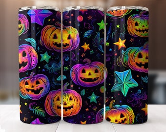 Halloween Spooky Pumpkins Seamless 20 oz Skinny Tumbler Sublimation Design, Straight Tapered Tumbler Wrap, Download digitale istantaneo PNG