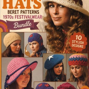 Hats to Crochet Pattern 1970s Beret Festival Bucket Cloche Cancer Beanie Brim Sun Chemo Cap Summer Hat Vintage PDF Instant Download