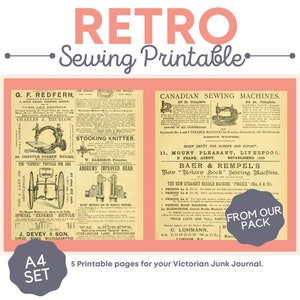 Junk Journal Sewing Ephemera Kit Singer Sewing Newspaper Junk Journal Pages Sewing Sheet Tags Kit Digital Page Mixed Media Supplies Ephemera