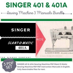 Manuale di istruzioni in inglese per macchina da cucire SINGER 401 e 401A e rammendo Slant O Matic Zig Zag, pacchetto PDF vintage, guida per il download immediato