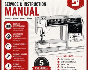 Manual de instrucciones y servicio para máquinas de coser Elna 9000 8000 DIVA 8006 (versión vintage en PDF). Descarga del manual de usuario completo. Descarga instantánea.