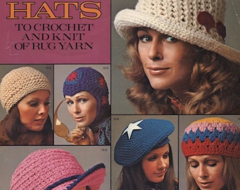 Libro di modelli per cappelli all'uncinetto, berretto anni '70, cappello da festival, secchiello, cloche, berretto anti-cancro, berretto da sole, berretto chemio, cappello estivo, vintage, PDF, download immediato