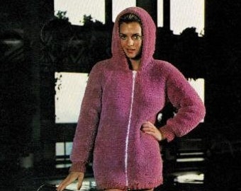 Sudadera con capucha abrigo chaqueta de mujer diseño de punto patrones de punto con capucha vintage PDF Descarga instantánea