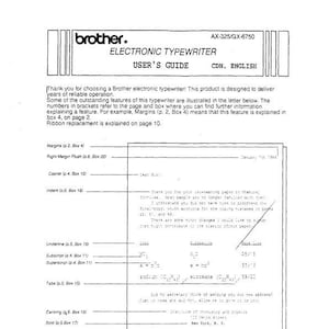 Può includere: Una guida per l'utente per una macchina da scrivere elettronica Brother, modello AX-325/GX-6750. Il documento include testo e diagrammi che spiegano funzioni come margini, rientro e interlinea.