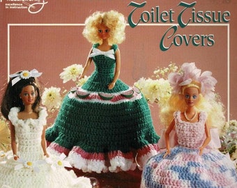 6 Fashion 11.5&quot; Doll Crochet Toilet Tissue Roll Paper Topper Doll Knitting Patterns Vintage Knit Fashion Pretty Bathroom Instant Download