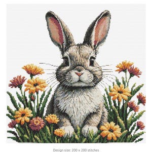 Cute Rabbit with Flowers Easter Cross Stitch PDF Pattern Keeper Compatible Design Decor Gift Instant Download