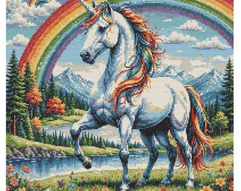Patrón de punto de cruz con diseño de unicornio arcoíris compatible con PDF para guardar, regalo de decoración para mascotas, descarga instantánea