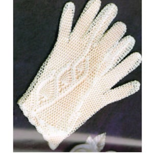 May include: White crocheted gloves with a delicate lace pattern.