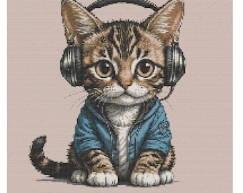 Patrón de punto de cruz en PDF de gatito adorable, compatible con diseño de mascota, regalo, descarga instantánea