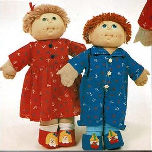 Cabbage Patch 16&quot; Doll Dress Pinafore Coveralls Boiler for Child and Doll Designer Clothes Doll Clown Shoes Patterns 1980s Vintage Download