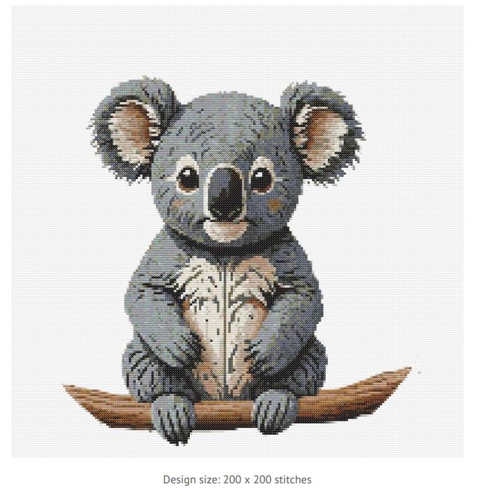 Lindo bebê coala australiano animal ponto cruz PDF padrão Keeper design compatível decoração para animais de estimação presente download instantâneo