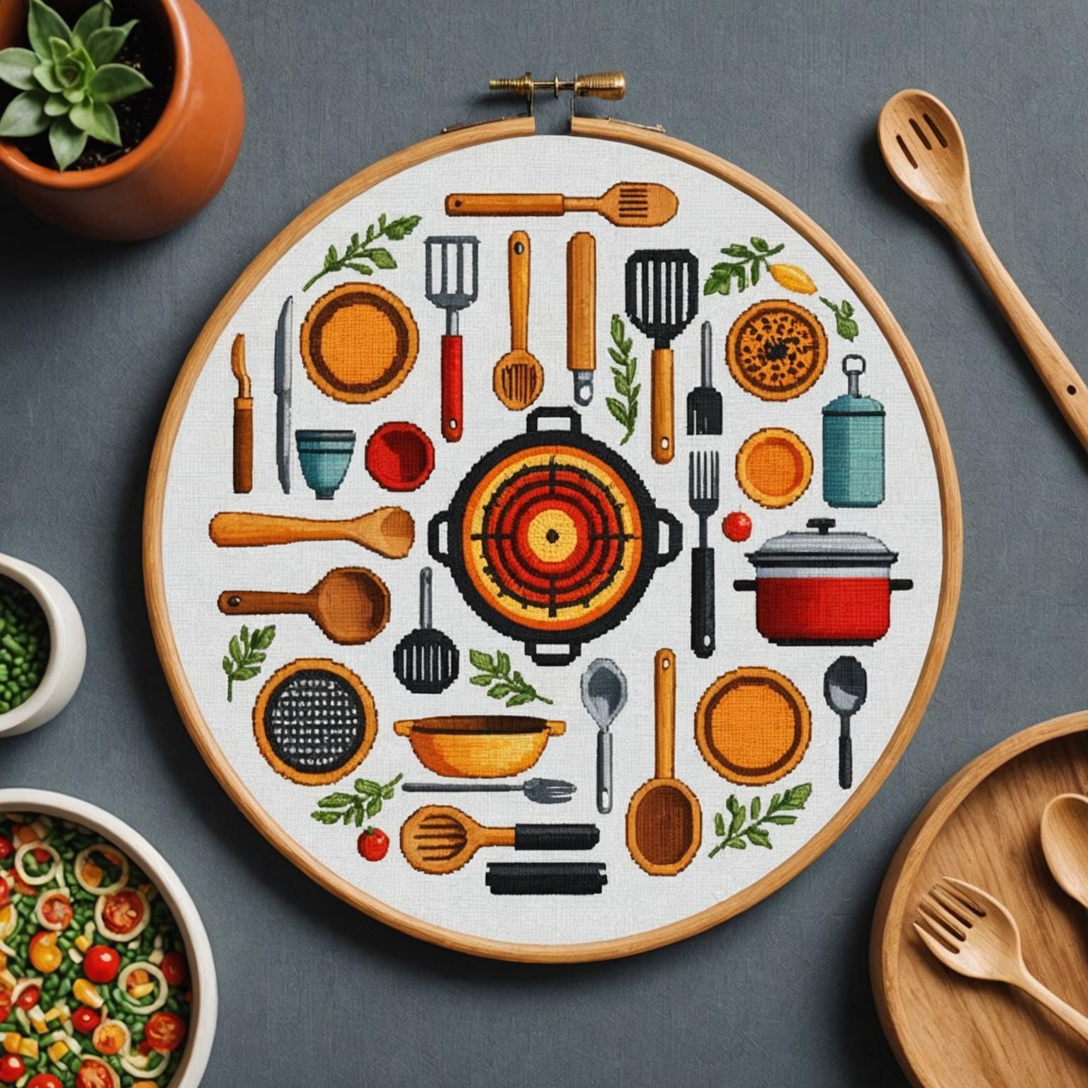 MCM Kitchen Decor Utensils Cross Stitch PDF Pattern Keeper Compatible