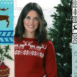 25 Schneeflocke Strickmuster Kreuzstichmuster PDF Weihnachten unter dem Motto Vintage Fair Isle Rentier Sofort Download