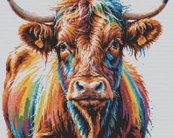 Highland Cow Scottish Hairy Coo Animal Cross Stitch Watercolor PDF Pattern Keeper Compatible Design Pet Decor Gift Instant Download