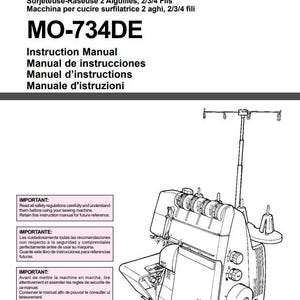 Juki MO-734DE Serger Overlocker / Serger  Instruction Manual in English PDF Instant Download - Complete User Guide