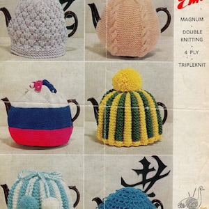 17 High Tea Cozy Tea Cozy Muster PDF Bundle Cottage Cat Gestreifte Strickmuster Anleitung Vintage Knit Teekannenwärmer Sofort Download