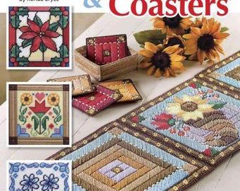 Table Runners and Coasters Plastic Canvas Patterns Poinsetta Christmas Folk Art Delft Sunflower Stained Glass PDF Bundle Instant Download