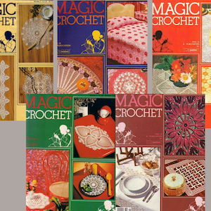 Magic Crochet Magazine Issues 1-5 Pattern Bundle PDF Download Tablecloth Placemat Tablesetting Vintage 80s PDF Instant Download