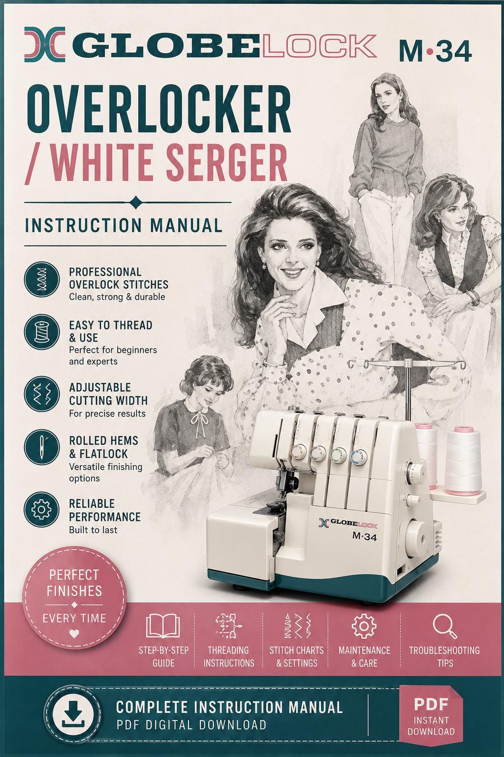 Globe Lock M34 Overlocker / White Serger Instruction Manual