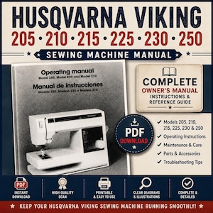 Manuale PDF della macchina da cucire Husqvarna Viking 205 210 215 225 230 250 Madison Manuale utente vintage Guida utente completa Download immediato Retro