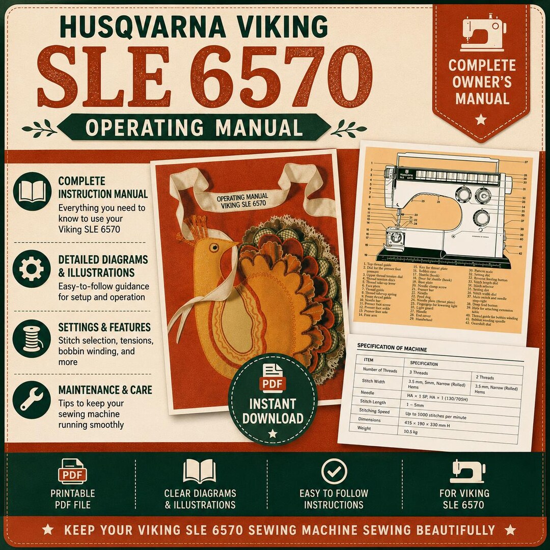 Husqvarna Viking SLE 6570 SLE-6570 Sewing Machine PDF Manual in