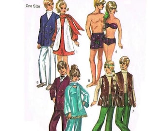 38 Barbi Ken Doll 11 1.5 inch Simplicity 9054 PDF Patterns Dress Flares Pants Jeans Pattern Retro Sewing Fashion Sewing Instant Download