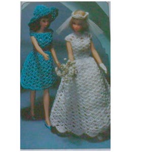 Crochet Barbi Bride 11.5&quot; Inch Doll Spring Wedding Dress Clothes Crochet Patterns Dress Veil Hat Vintage Knit Fashion Doll Instant Download