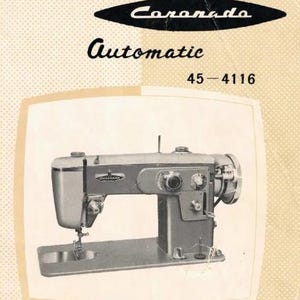 May include: A black and white image of a Coronado Automatic 45-4116 sewing machine. The machine is on a white background. The text "S.M. 5 - 4116A" is printed below the machine.