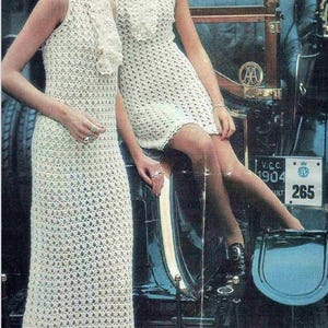 PDF White Crochet Long Gown Wedding Dress, 1960-1970s plus Bridesmaid Mini Midi Vintage Patterns Instant Download