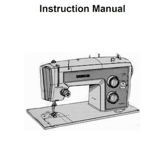 May include: A black and white line drawing of a sewing machine. The machine has a needle, a foot pedal, and a variety of controls.