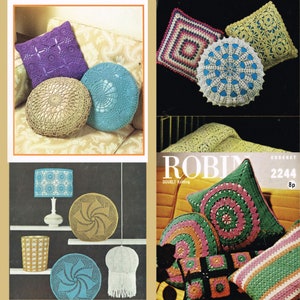 4 Designs Crochet Cushion Covers Lampshades Bedspread PDF Pattern Bundle 40cm 1970s Vintage Cushion Pillow Square Circular Instant Download