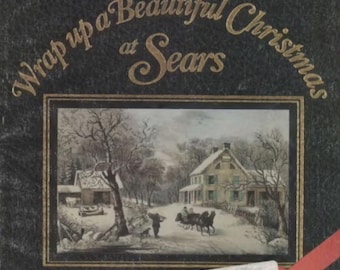 May include: A black and gold cover of the Sears Holiday Wish Book. The cover features a winter scene with a house, trees, and a horse-drawn carriage. The text on the cover reads "Celebrating the 50th Edition of our Holiday Wish Book" and "Wrap up a Beautiful Christmas at Sears".