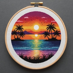 Good Vibes Beach Orange Sunset Cross Stitch PDF Pattern Keeper Compatible Design Seaside Pattern PDF Decor Tropical Gift Instant Download