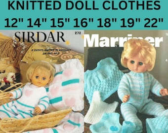 Baby Doll 12 14 15 16 18&quot; 19&quot; 22&quot; Inch Doll Knitted Clothes 3 ply 4 ply Knitting Patterns Blanket Cushion Sweater Cardigan Instant Download