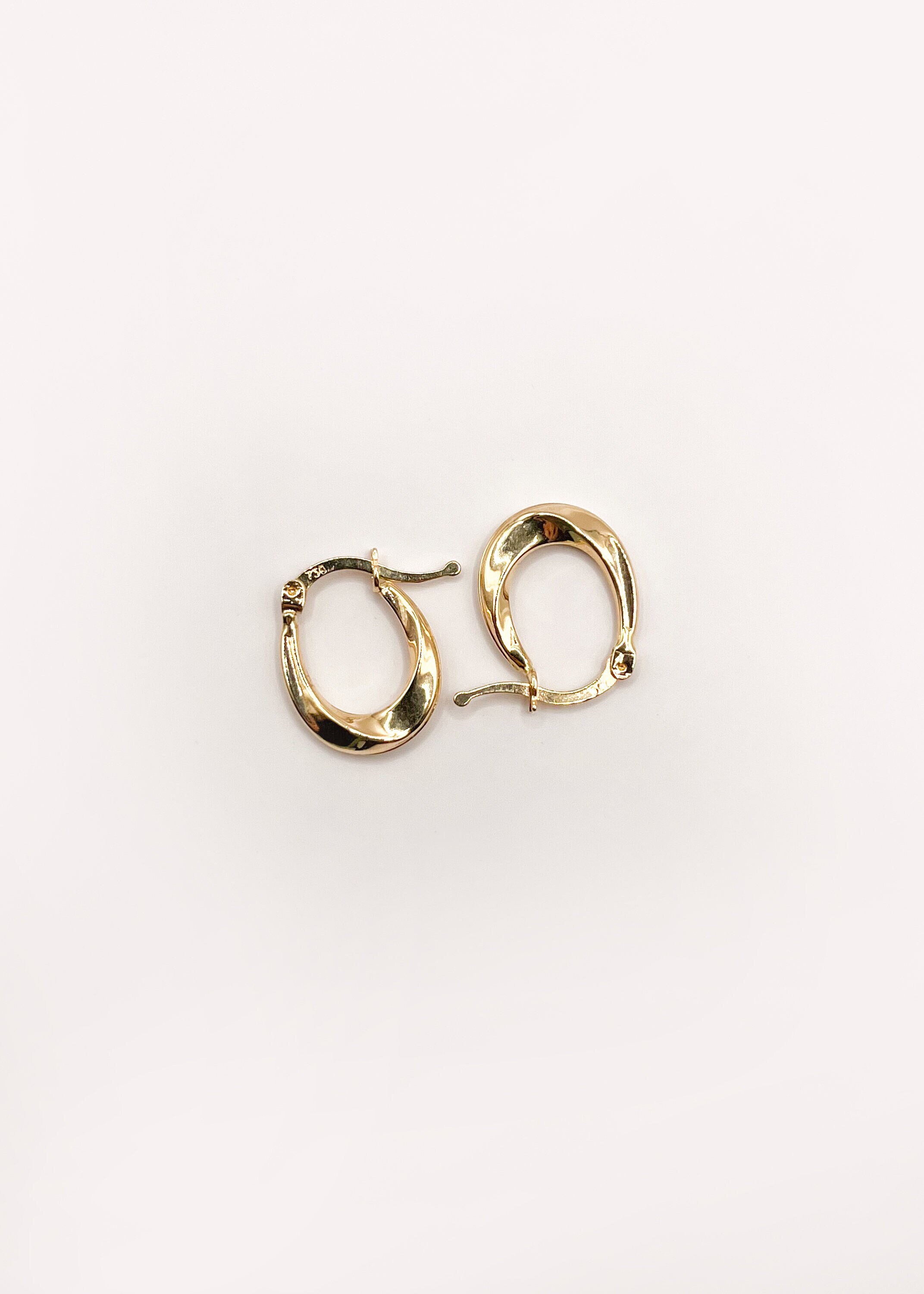 18K SOLID GOLD oval hoop earrings, real 18k yellow gold fine jewelry classic mini hoops earrings