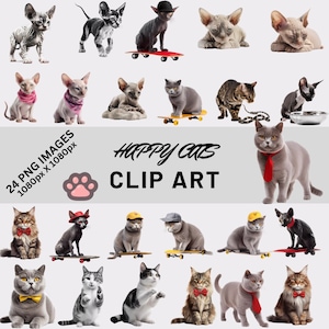 Parfaitement captivant : 24 images clipart de chat de haute qualité avec des chats Sphinx, Maine Coon, British Shorthair et Bengal !
