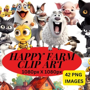 Happy Farm Clip Art - 42 immagini PNG con sfondo trasparente, cartoni animati divertenti, animazioni per progetti colorati