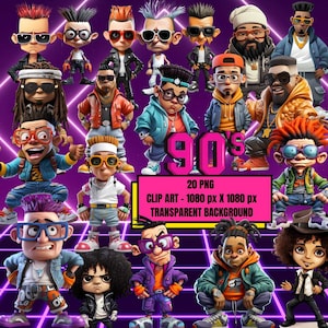 ClipArt di personaggi divertenti degli anni '90 - 20 bundle PNG, download digitale