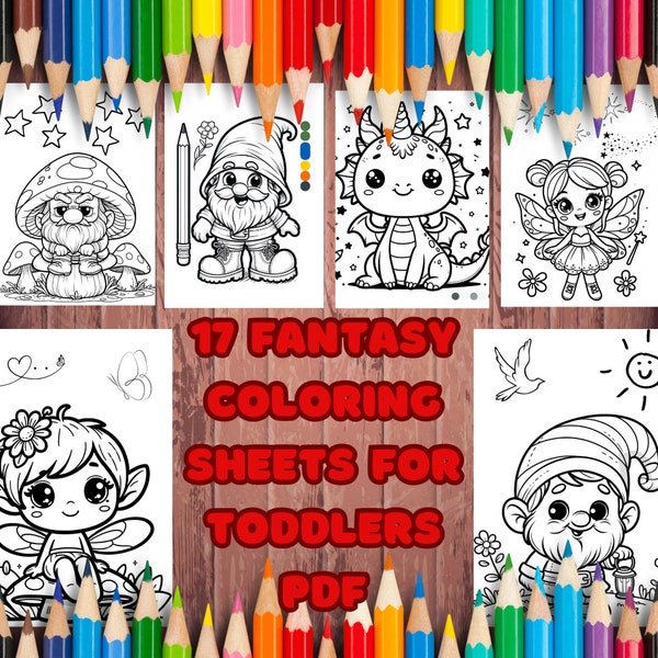 Fantasy Coloring Pages for toddlers Fantasy coloring sheets for kids PDF simple drawing coloring fairy tales  instant download