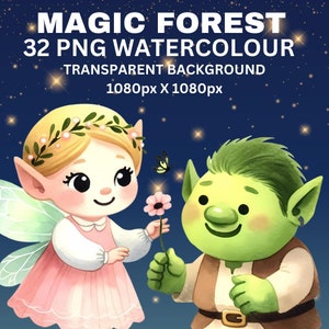 Magic Forest Fairies aquarel clip art schattige illustraties kinderen ambachtelijke kinderen verhaalboeken png sublimatie