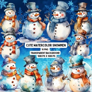 ClipArt di pupazzo di neve ad acquerello, vacanze invernali, sublimazione, sfondo trasparente PNG