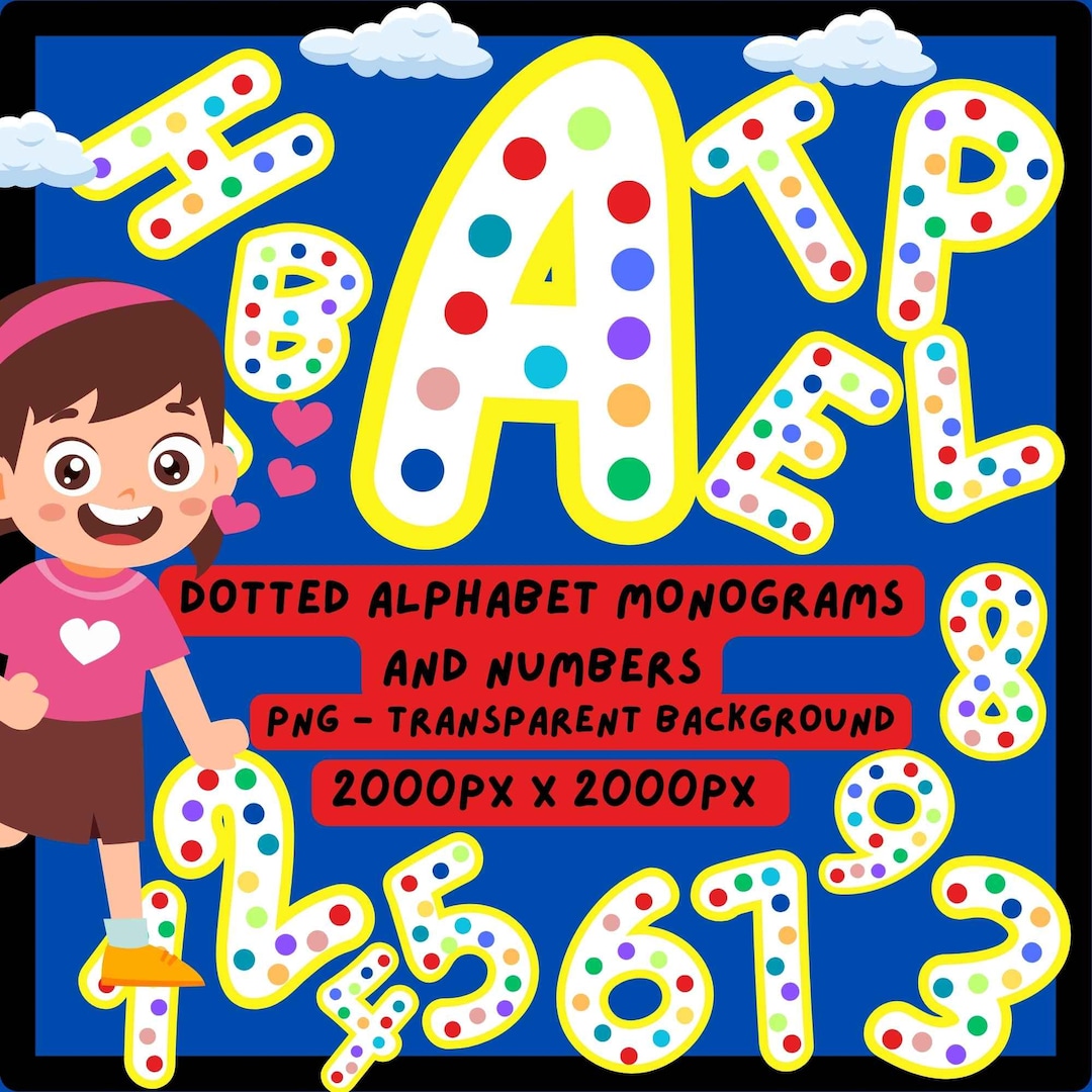 Dotted Alphabet and Numbers Colorful for Children's Parties Monograms