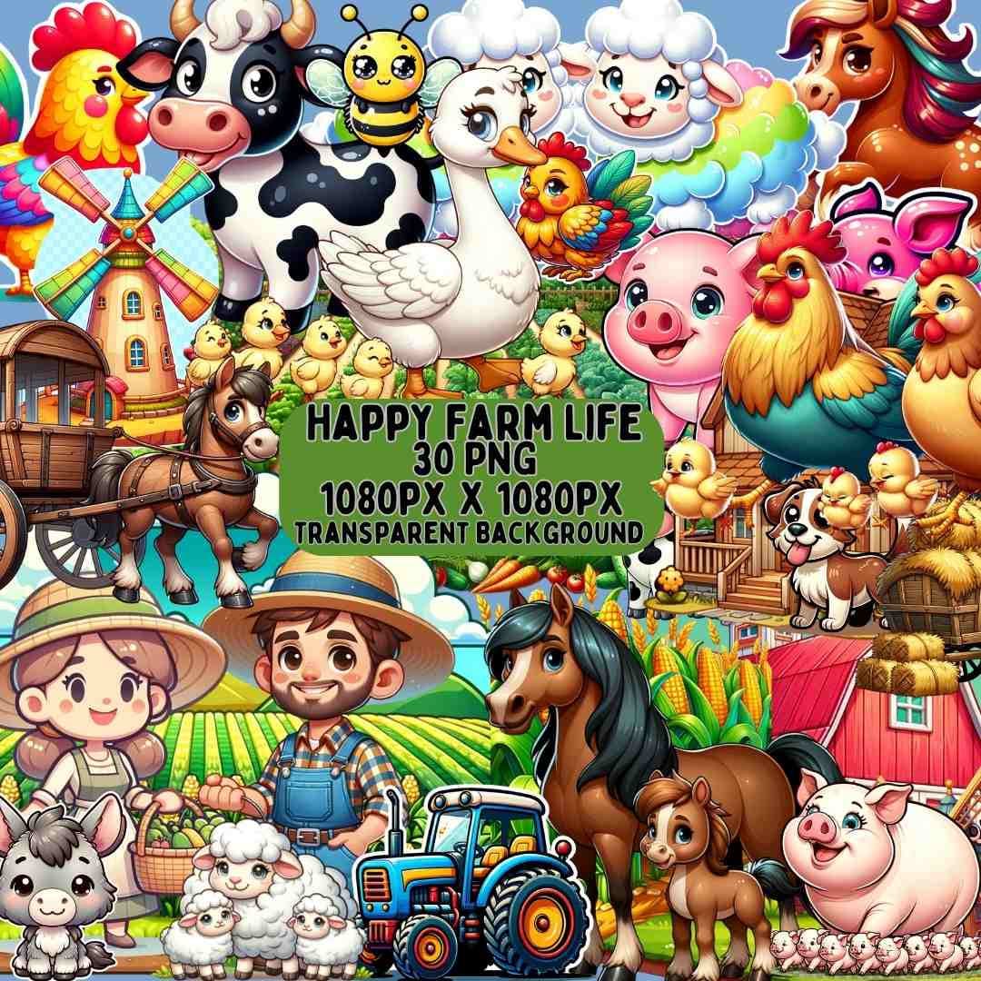 Feliz Vida De Granja De Dibujos Animados, Animales De Granja, Granjeros,  Imágenes Prediseñadas, PNG - Etsy México, image size:1080x1080