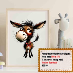 Lustige Aquarell Esel Clipart Niedliches Maultier Sublimation PNG & SVG Transparenter Hintergrund Bauernhof Illustration - Sofortiger Download - 300 DPI