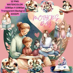 Día de la Madre Acuarela Clipart sublimación madre amor postal madre e hija madre e hijo abuela familia amor uso comercial