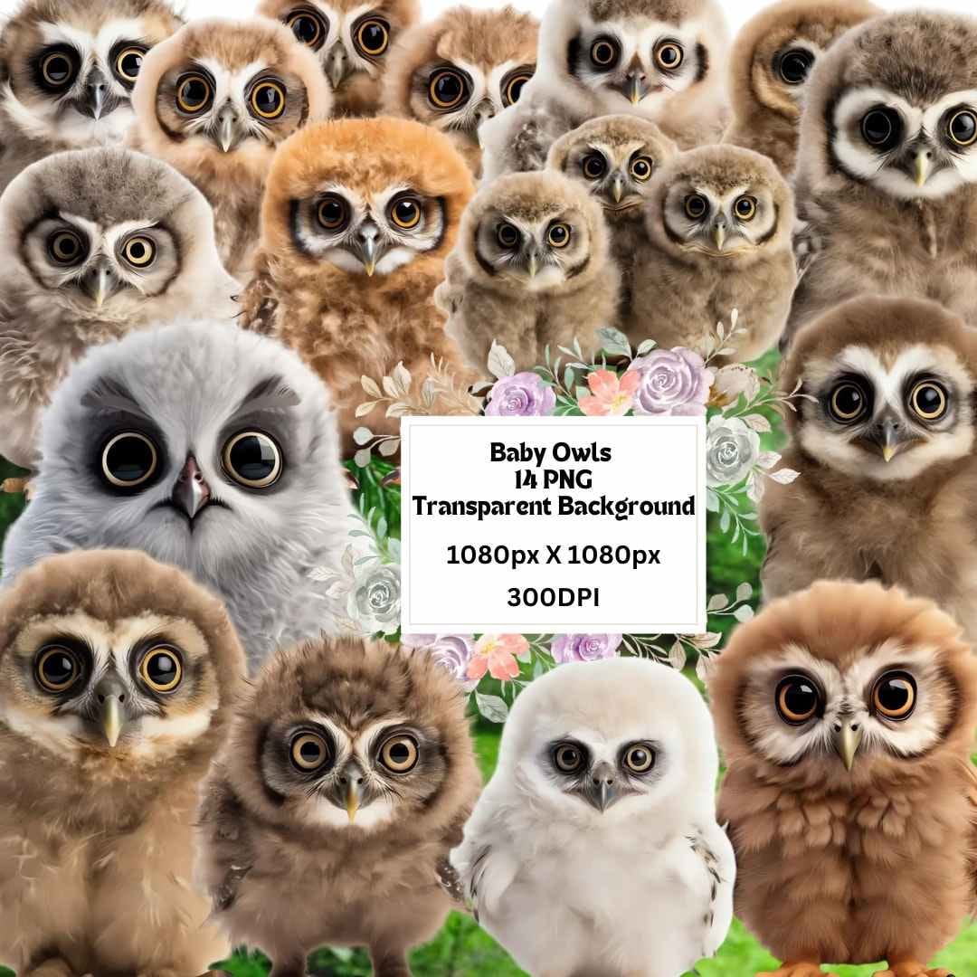 Adorable Baby Owl Clip Art Set - 14 PNG Images with Transparent Background - Instant Download cute, 