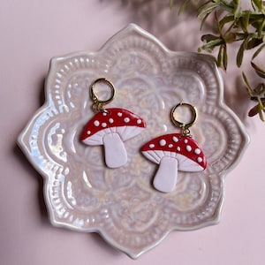 Mushroom Huggies / Polymer Clay Earrings