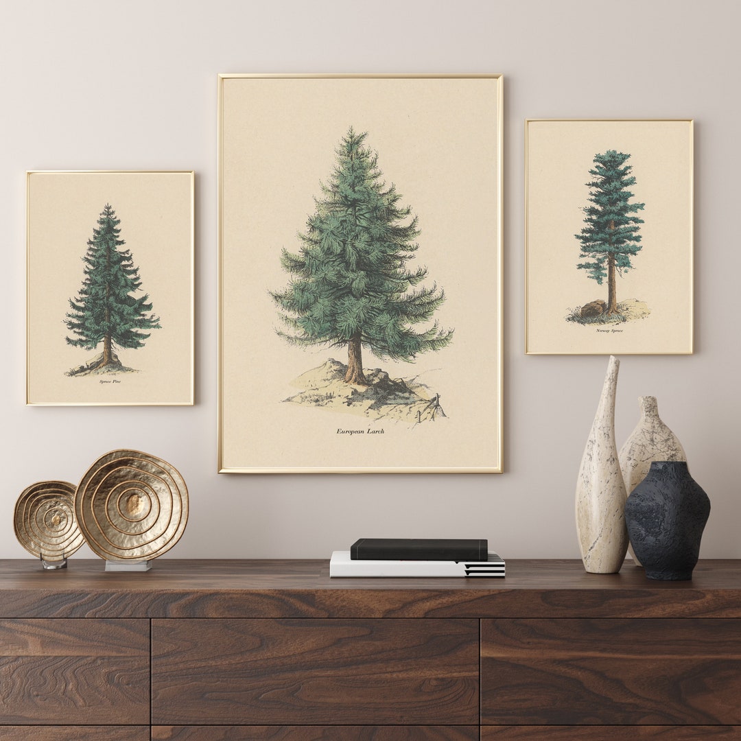 Vintage Christmas Tree Illustration Set of 3 Instant Download Etsy